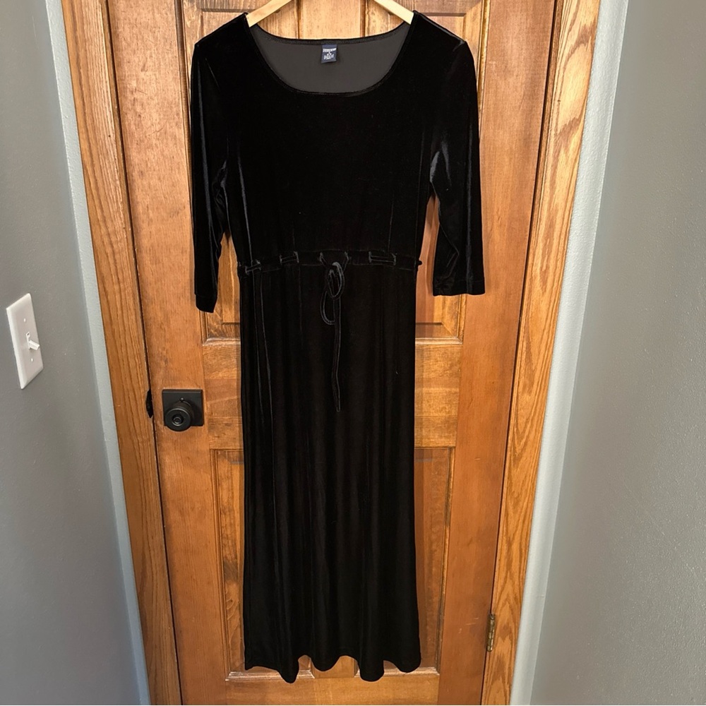 Lands End Small (6-8) Velvet Dress Black Cocktail Party Church Conservative 🖤